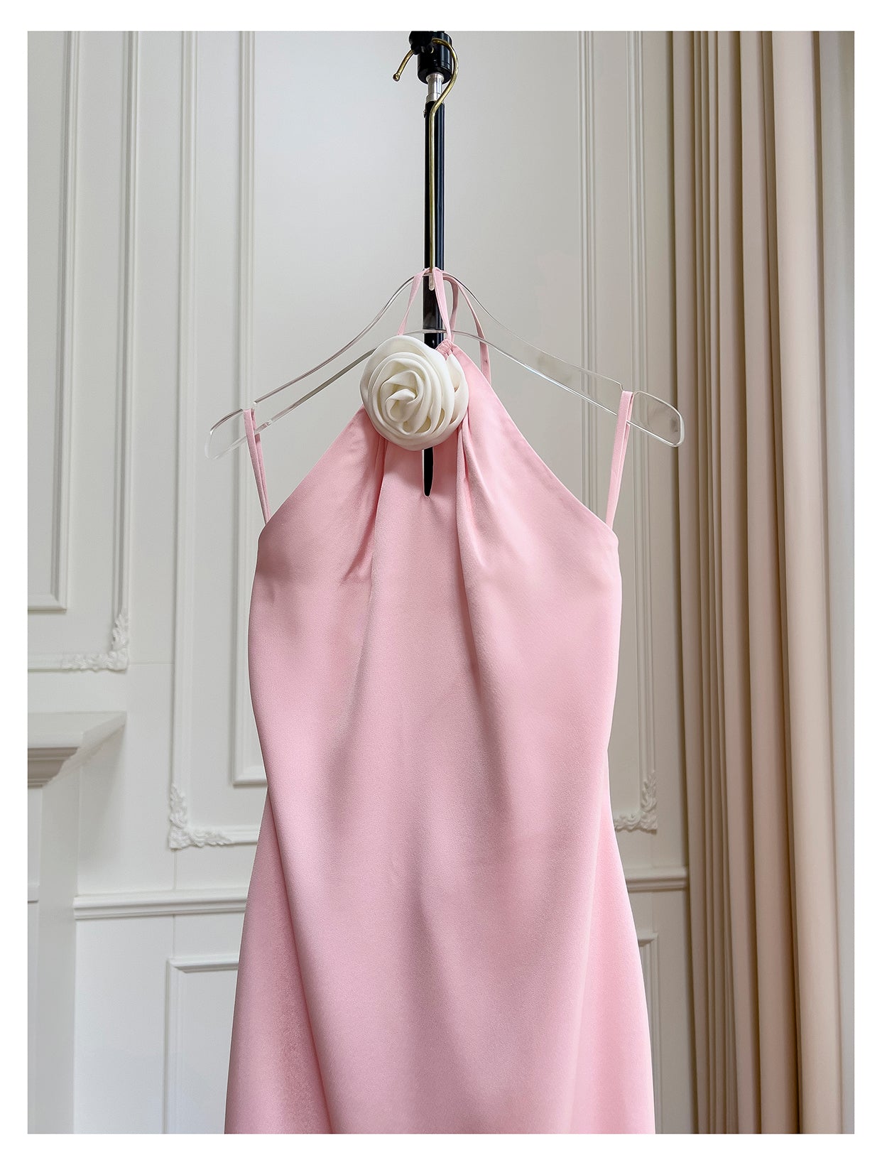 Backless Pink Party Dress Hip Satin Dress