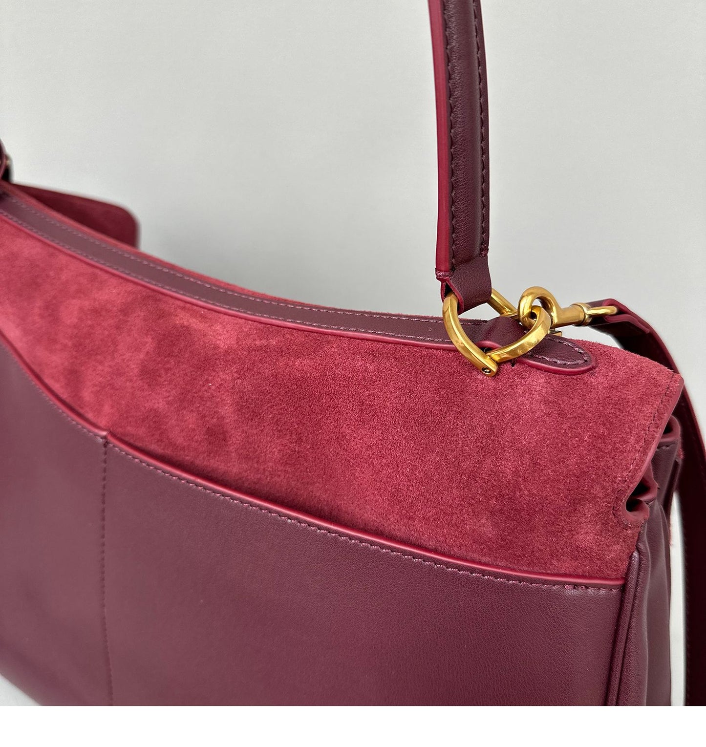 Suede stitching layered leather Kelly bag