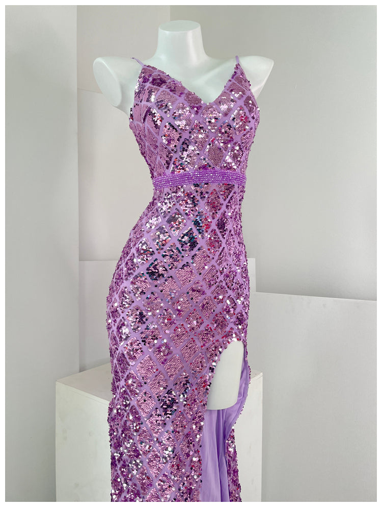 Aurora Symphony Sequin Party Dress Advanced Waist Slit Sling Dress