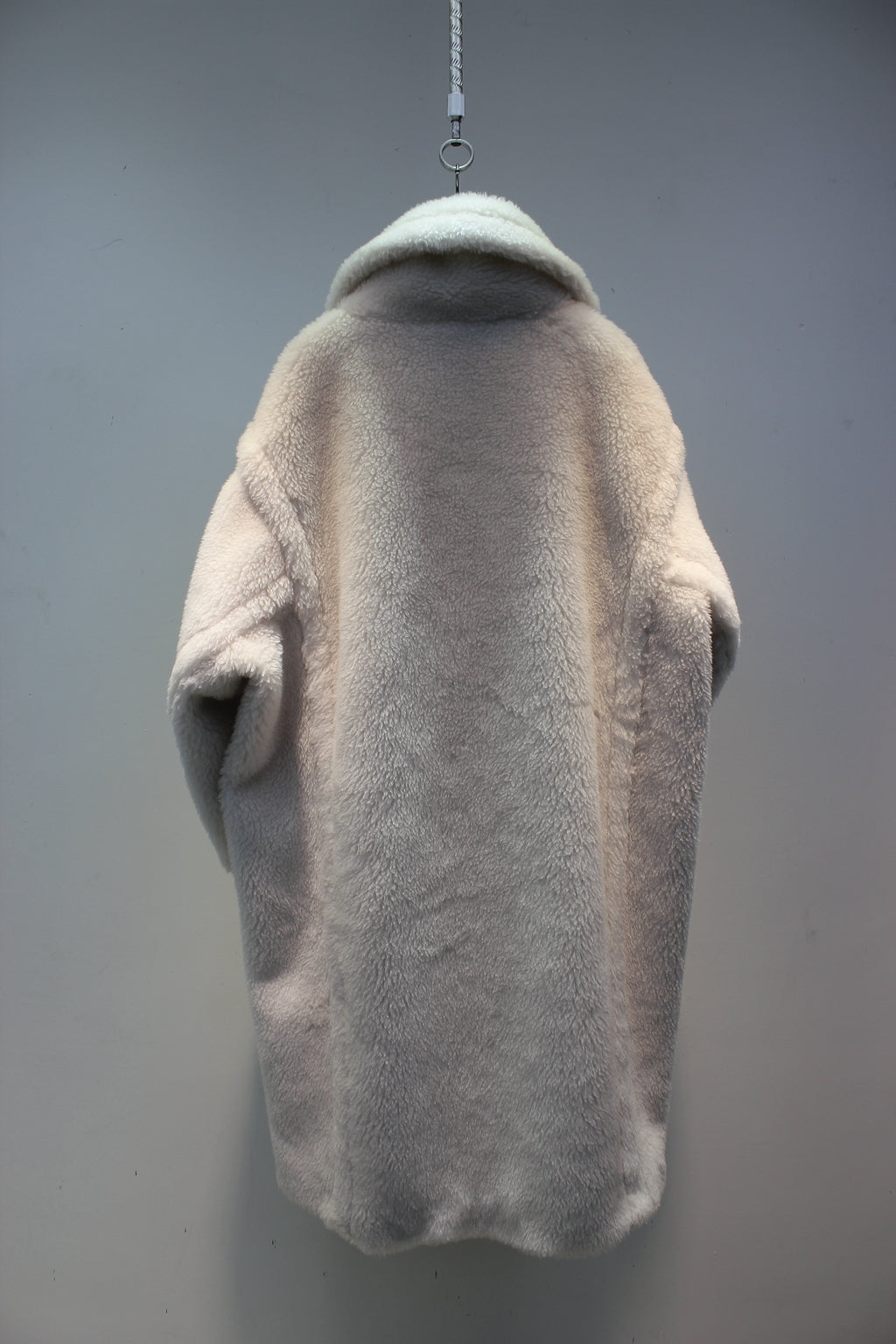 Grained wool shearling loose fit teddy coat mid-length