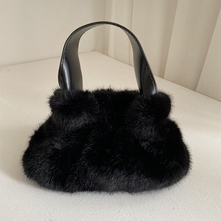 Pleated Faux Rabbit Fur Crossbody Bag