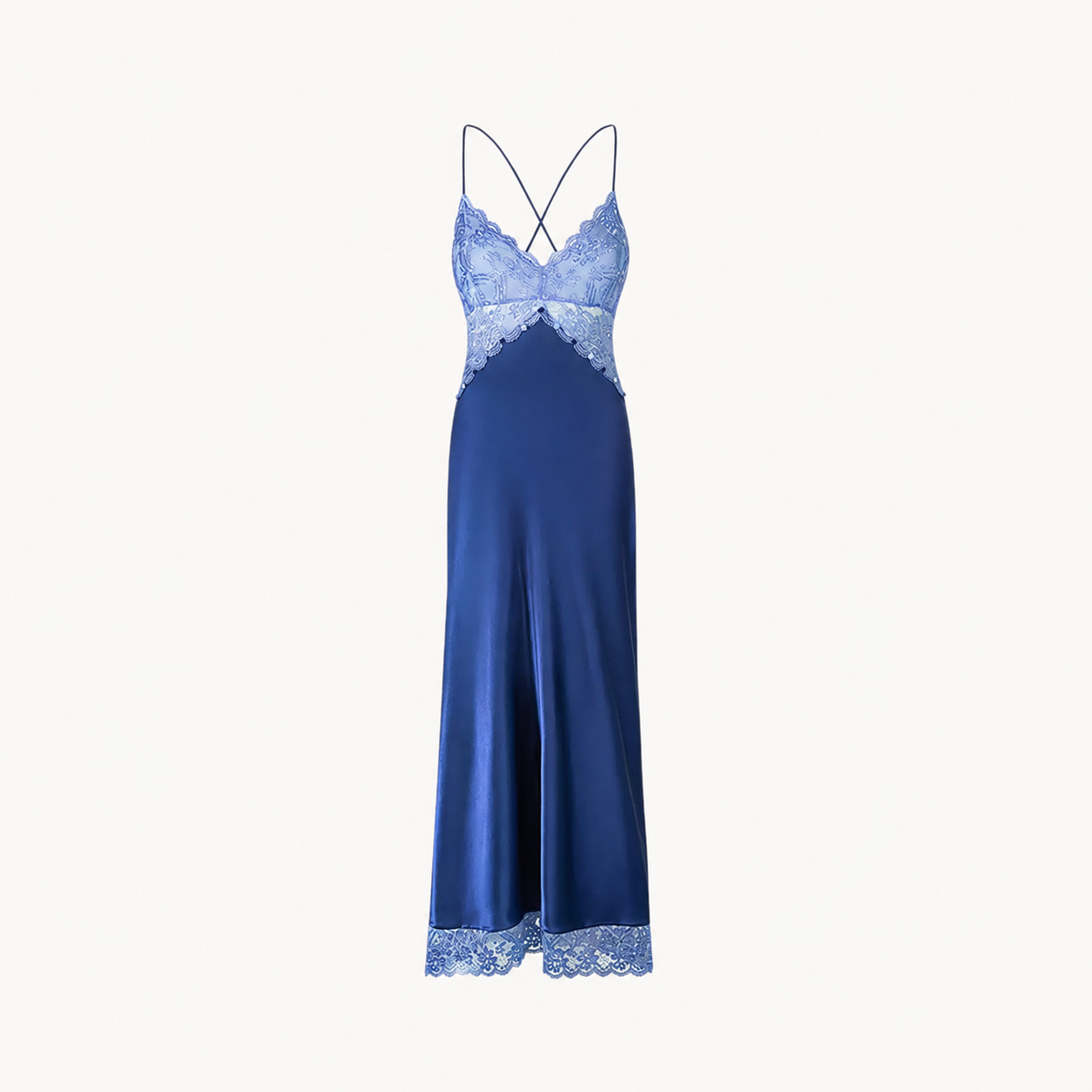LACE TRIM SATIN MIDI DRESS