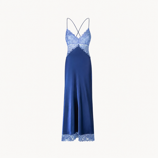 LACE TRIM SATIN MIDI DRESS