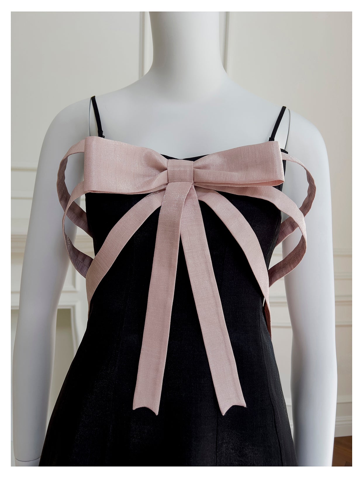 Bow black satin dress