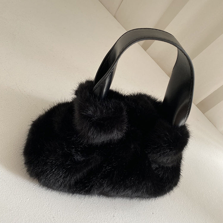 Pleated Faux Rabbit Fur Crossbody Bag