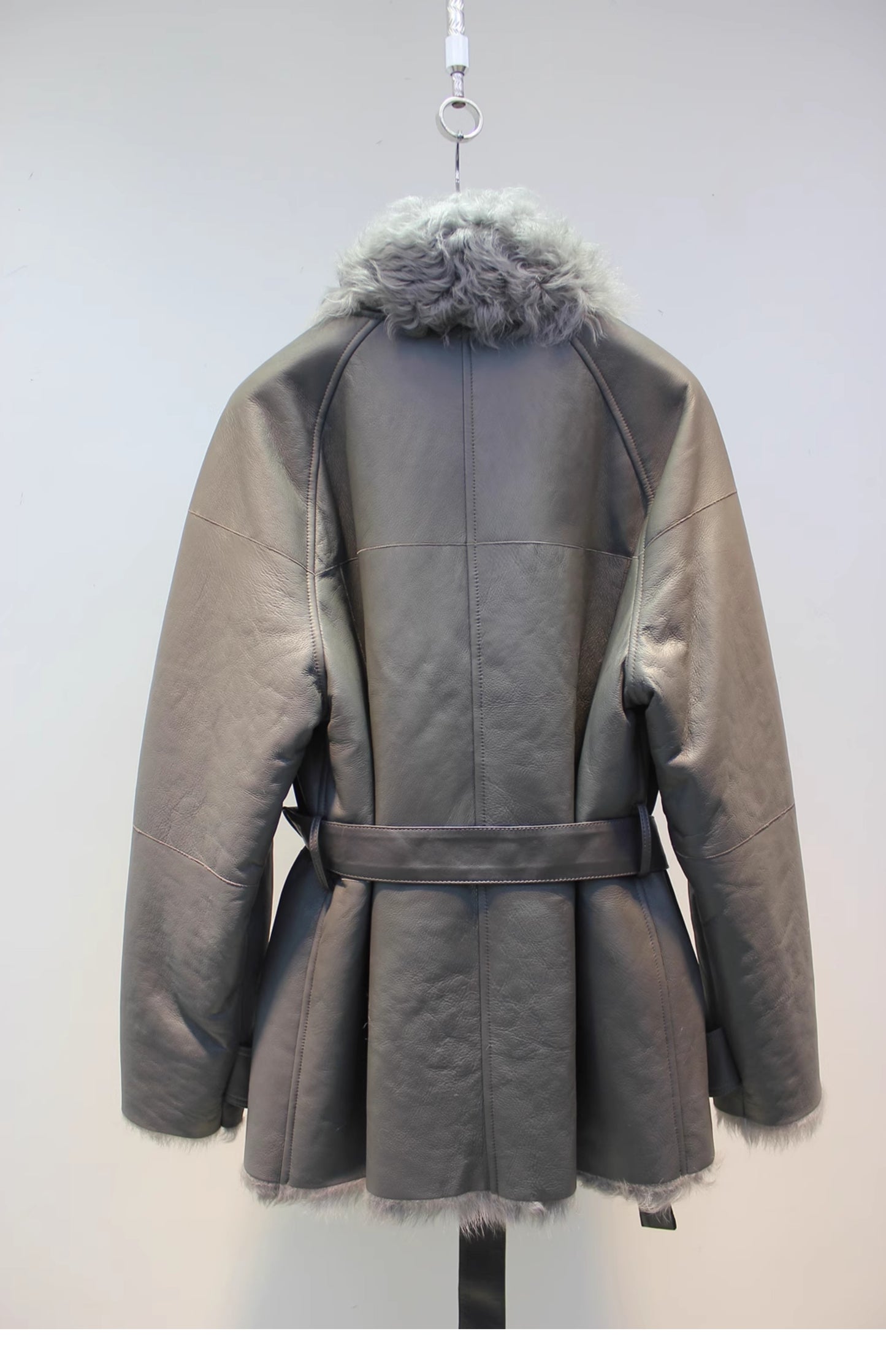 Soft small lake sheep fur all-in-one elegant stand-collar double-breasted British style jacket