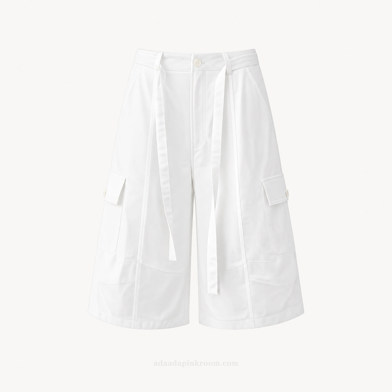 Belted Wide-Leg Bermuda Trousers