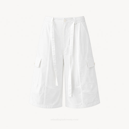 Belted Wide-Leg Bermuda Trousers
