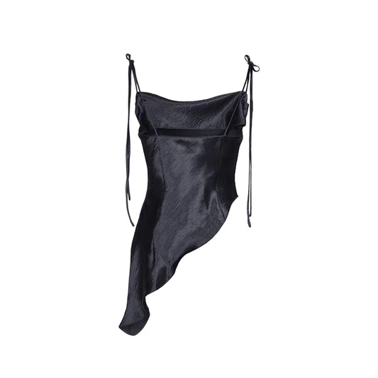 Black asymmetrical halter top with hot girl style