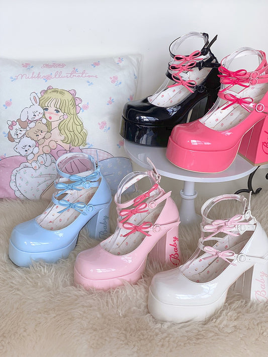Barbie Diary·Original bow platform high heels thick