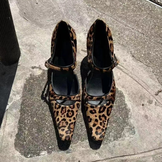 European and American leopard print furry kitten heels
