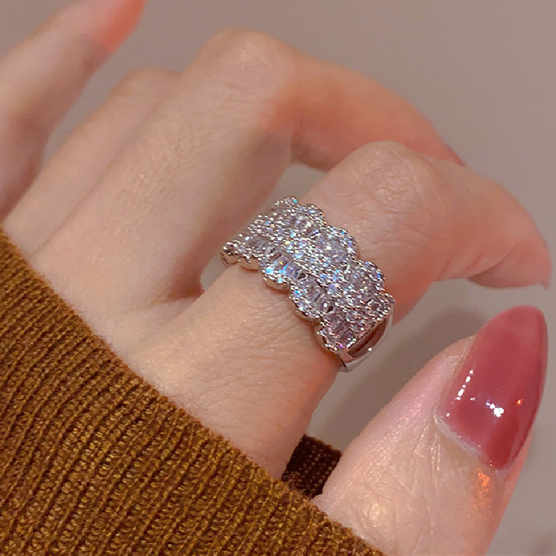 Zirconia wide index finger ring personalized petal ring light luxury exquisite ring