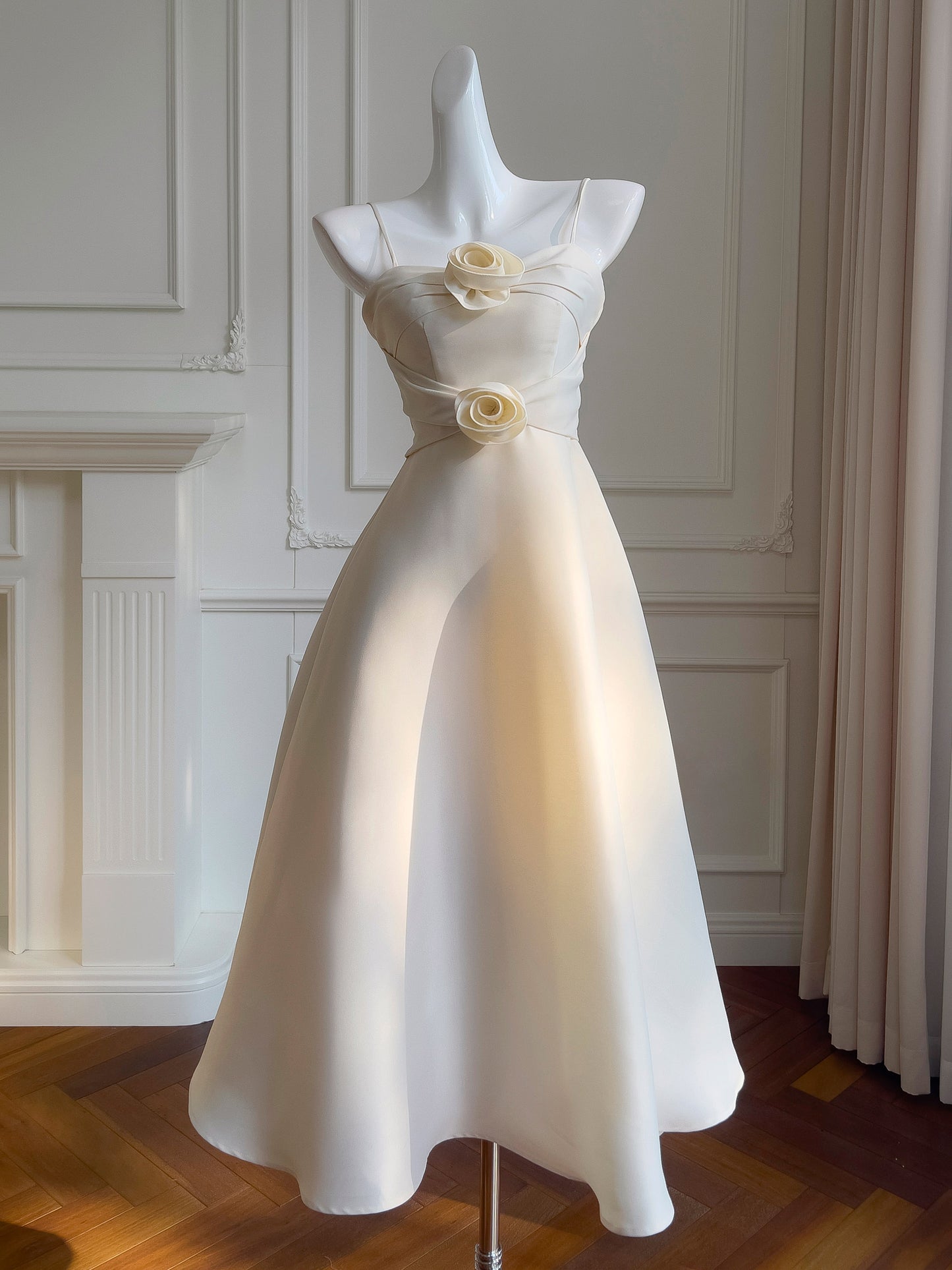 Floral Satin Party Gown Dress