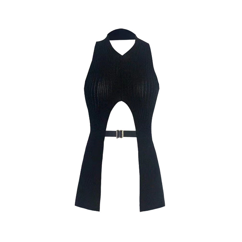 Black halter neck sweater sexy pure style