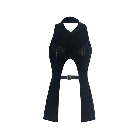 Black halter neck sweater sexy pure style