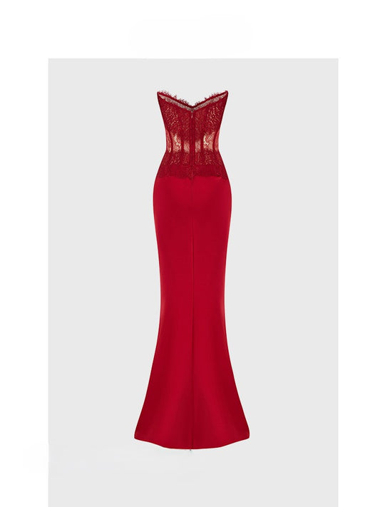 Lace panel herringbone tube top dress