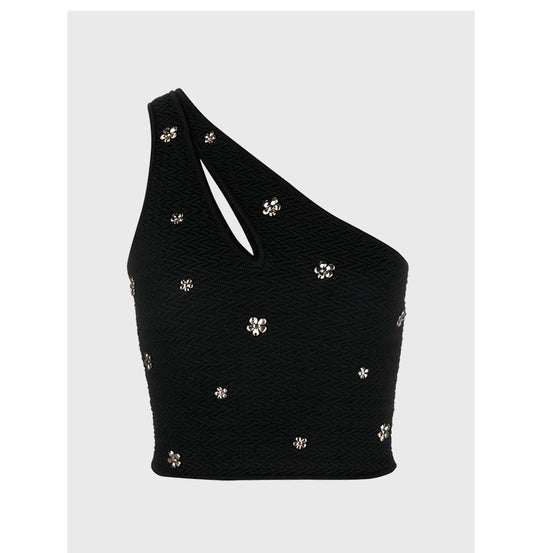 Short black one shoulder camisole