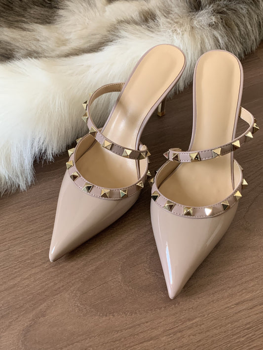 Pointed rivet stiletto heel sandals