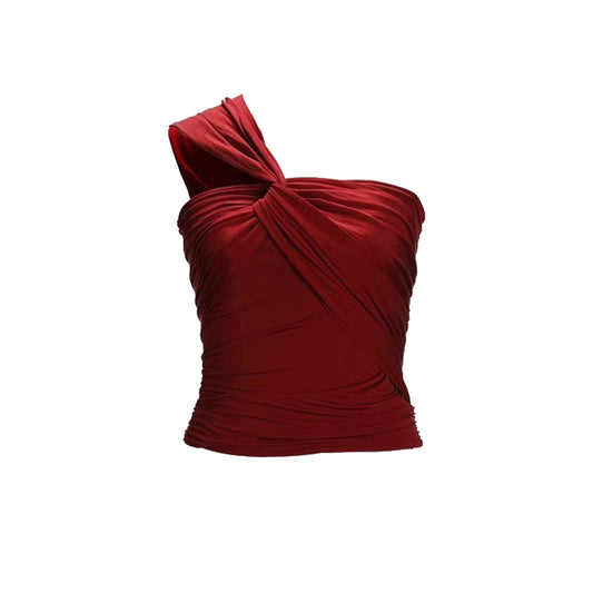 French red short halter top