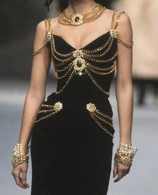 Christmas Vintage Medieval Gilt Chain Catwalk Dress