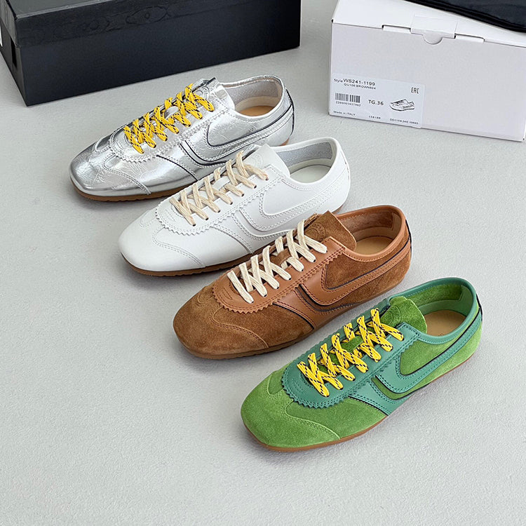 Suede stitching sports flat lace-up casual shoes