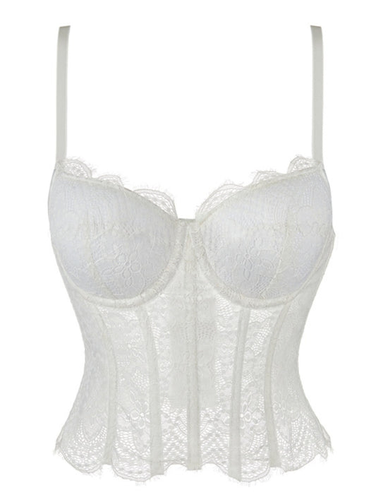 White mesh lace herringbone suspender belt