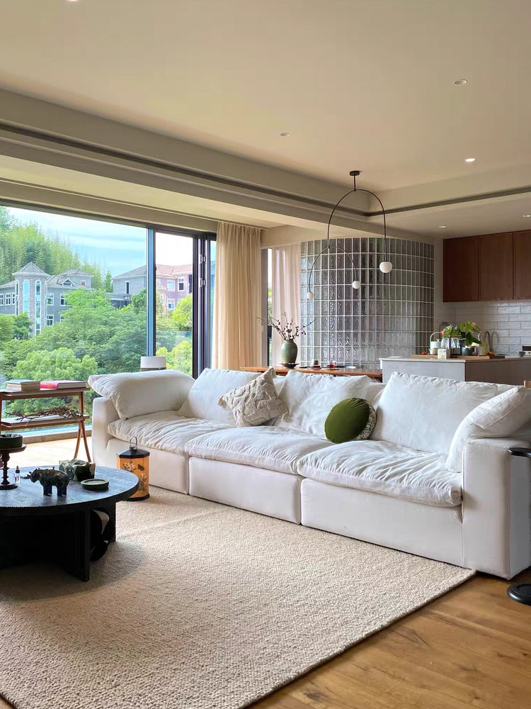 Cloud sofa cream style Italian living room down high-end villa linen cotton linen lazy fabric sofa