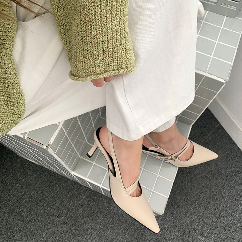 Simple thin French buckle pointed toe high heels