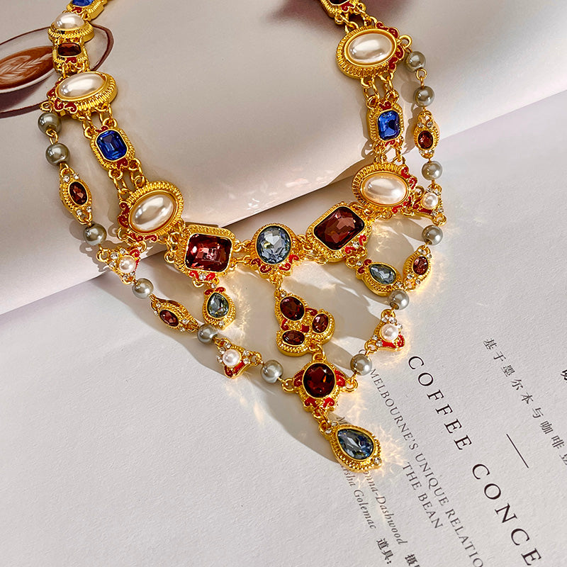 Ancient style banquet colorful gemstone choker necklace for women