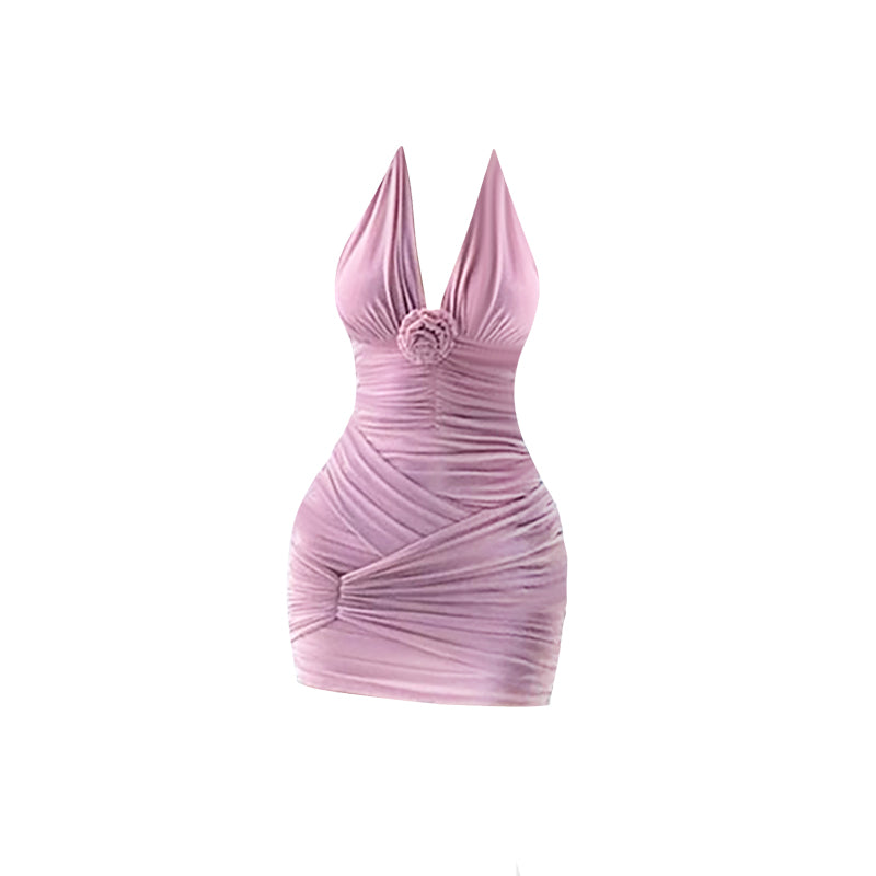 3D Flower Halter Neck Dress