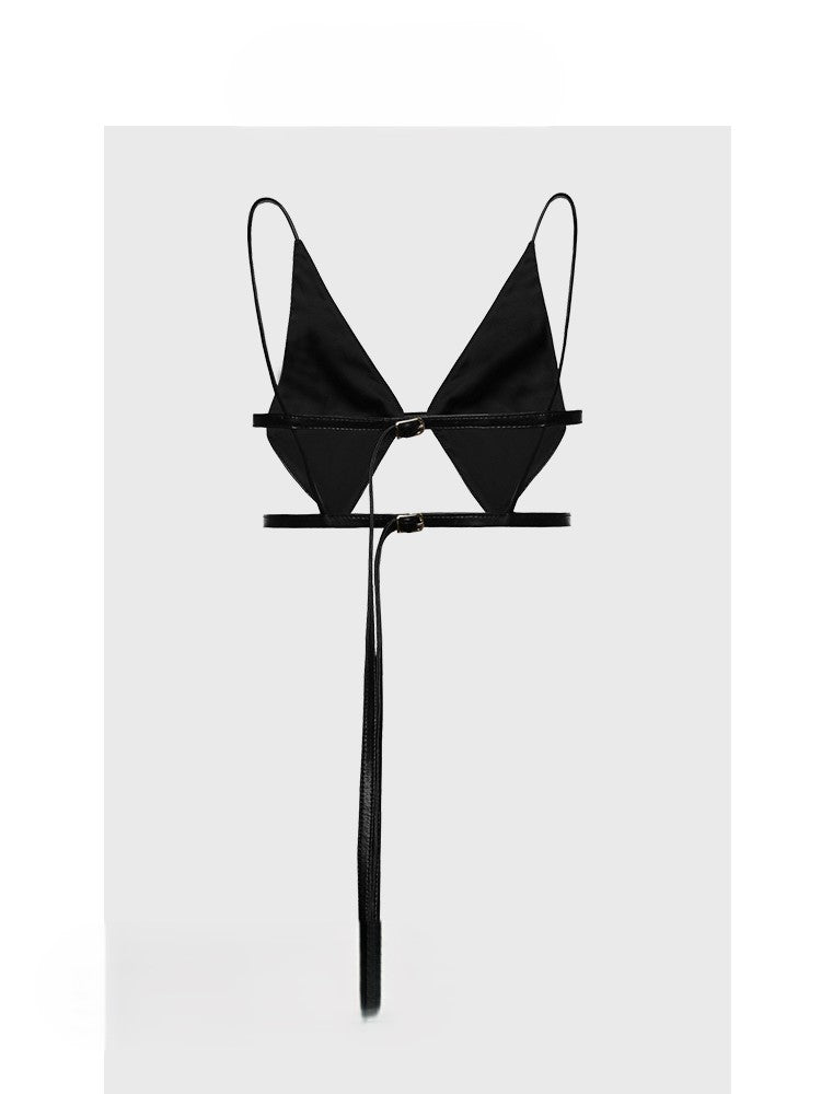 Black camisole short pu leather top for women