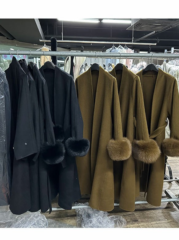 wool coat oversized fox fur