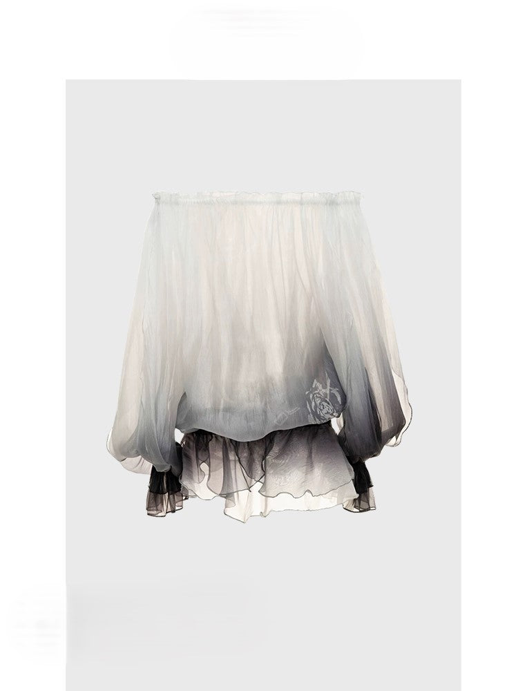 French gradient one-shoulder top with ladylike temperament