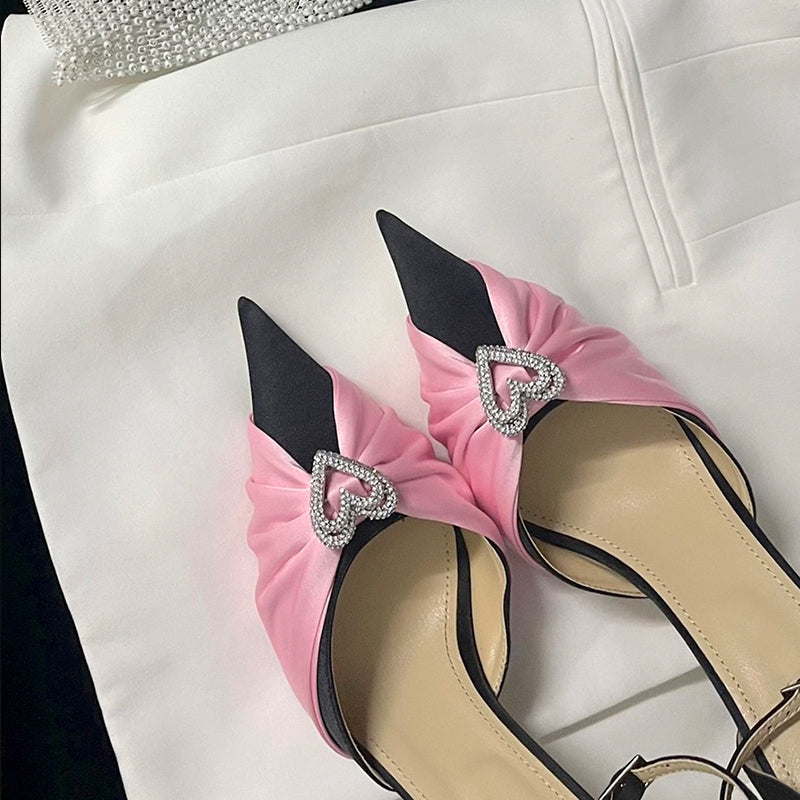 Heart rhinestone bow high heels