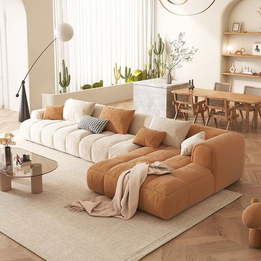 Cream style cat scratch cloth sofa combination modern simple small apartment living room light luxury corner module sofa