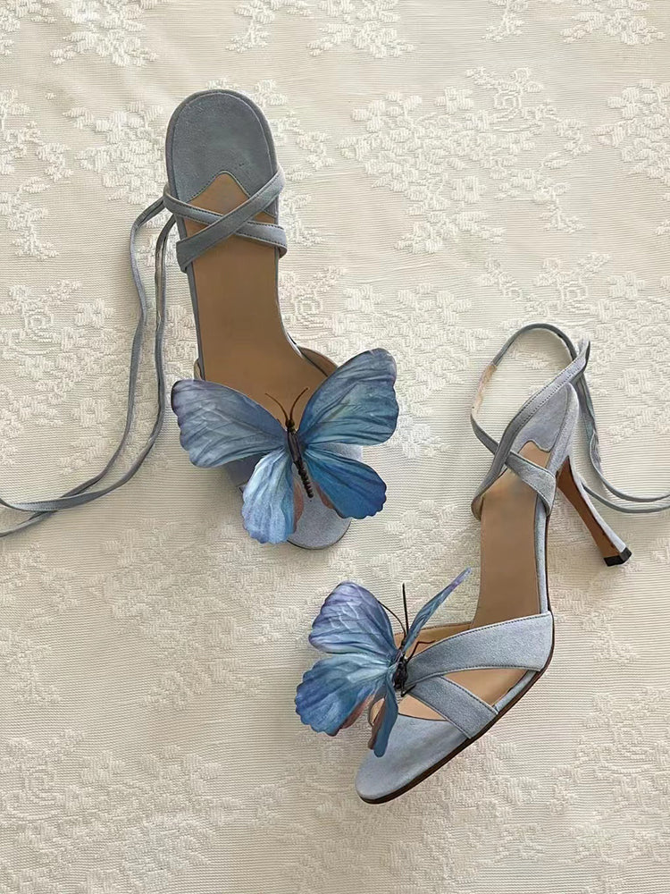 Stunning stiletto open toe sandals with butterfly embellishment