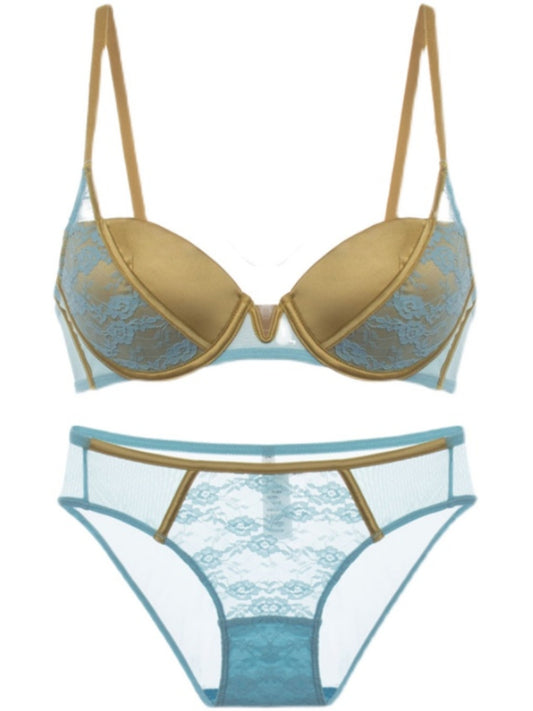 French retro satin lace contrasting underwear set