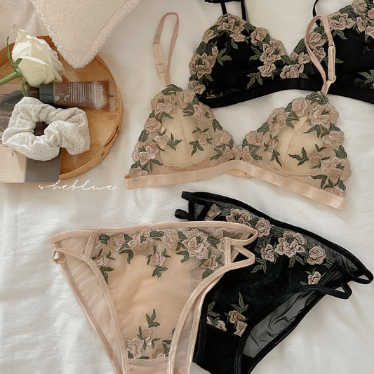 French retro sexy bra set ultra-thin