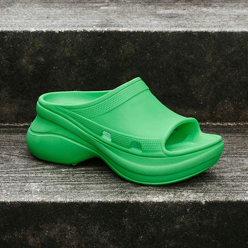 Solid color versatile platform thick-soled open-toe casual slippers