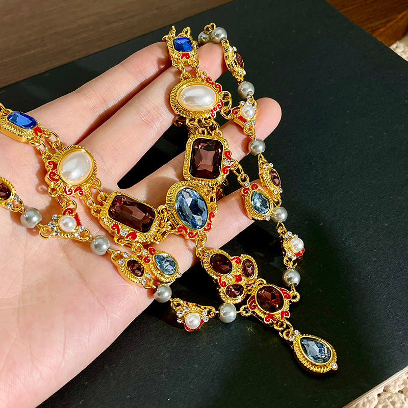 Ancient style banquet colorful gemstone choker necklace for women