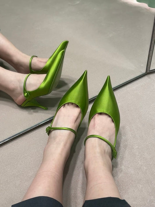 European and American style pointed toe satin casual sandals solid color high heels