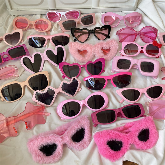 European and American street love pink sunglasses