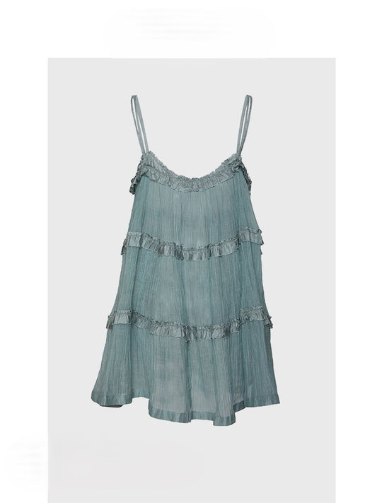 French retro suspender dress with ruffles