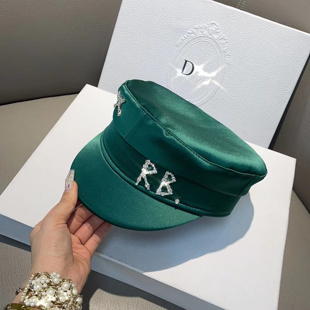 Green rhinestone flat hat