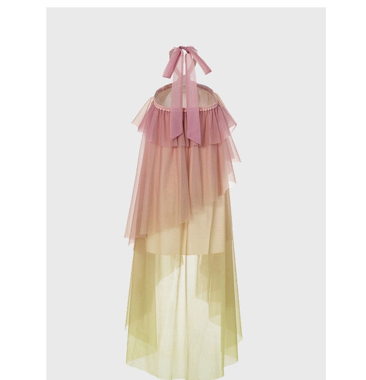 Gradient color halter dress French lady style