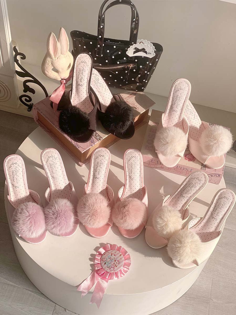 Cupid bunny fur ball mules