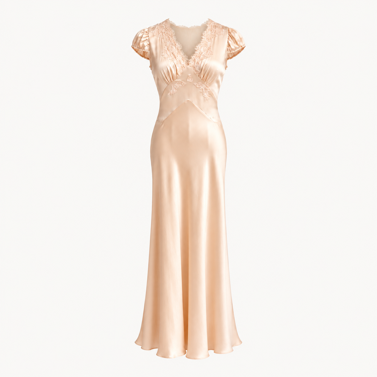 Luna Silk Lace-Trim Maxi Dress - Peach Nude
