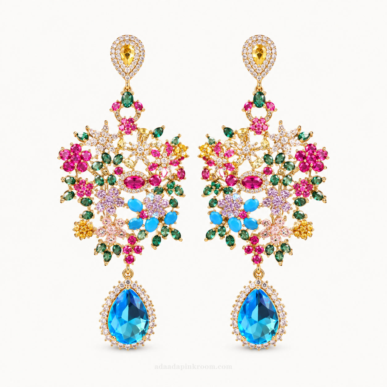 Multicolor Floral Crystal Drop Earrings