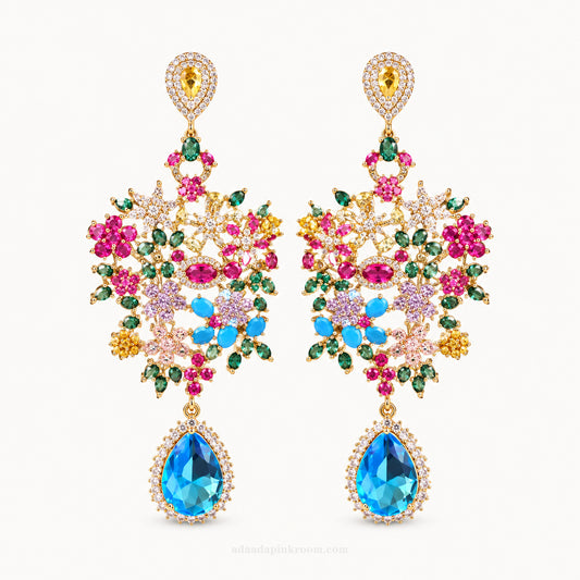 Multicolor Floral Crystal Drop Earrings