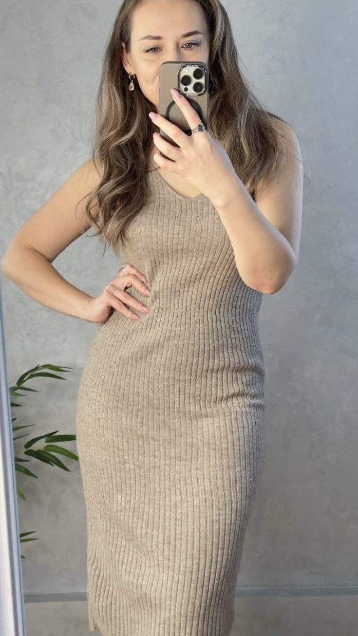 Knitted vest dress + long cardigan coat